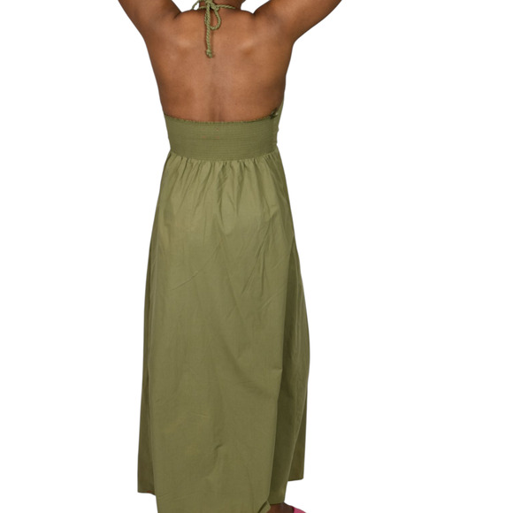Xirena Maggie Halter Dress Green Olive Maxi Poplin Cotton Sundress Pockets XS - Picture 3 of 16